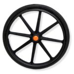 The ShowerBuddy 24 Wheel for SB6W is a black plastic wheel with eight spokes and an orange center cap, shown on a white background.