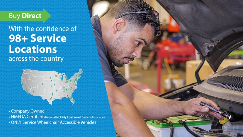 Specializing in Wheelchair Accessible Vehicles, mobility technician working on vehicle repair