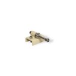 The ShowerBuddy 24" Wheel Axle for SB6W is a small metal cylinder with a threaded connector and blue-ringed end cap, mounted on a beige U-shaped bracket and pictured against a white background.