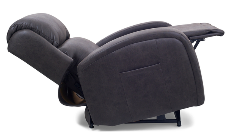 A dark gray EZ Sleeper with Twilight Lift Chair is shown fully reclined against a white background.