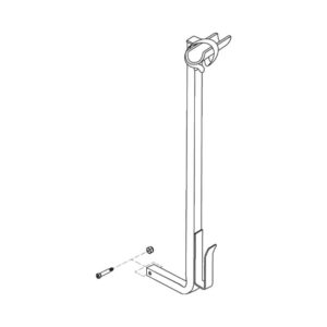 Line drawing of Walker Holder w/ Accessory Tube for Jazzy Air 2, showing a metal bracket with a hook at the top, a bent base, and a separately illustrated bolt with nut.