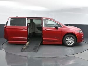 Red Chrysler Pacifica with BraunAbility Side Entry Automatic Fold Out conversion