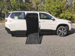White Chevrolet Traverse with BraunAbility Side Entry Automatic In Floor conversion