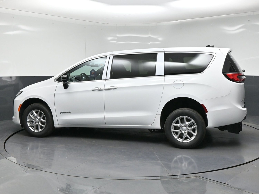 White Chrysler Pacifica with BraunAbility Rear Entry Manual Fold Out conversion