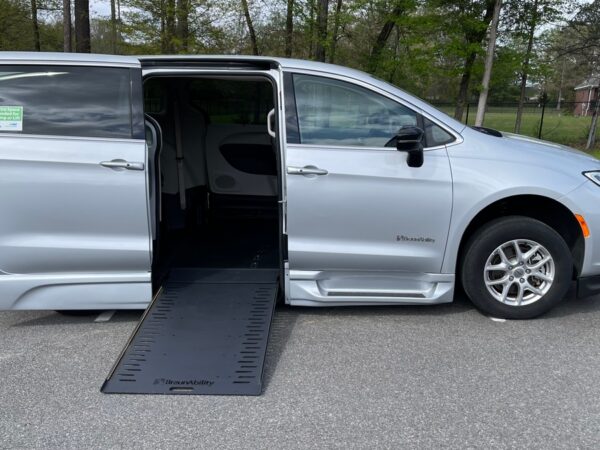 Silver Chrysler Pacifica with BraunAbility Side Entry Automatic In Floor conversion