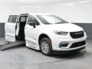 White Chrysler Pacifica with BraunAbility Side Entry Automatic Fold Out conversion
