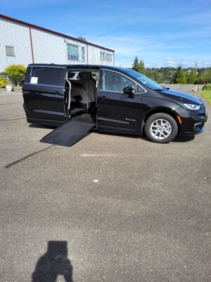 Black Chrysler Pacifica with BraunAbility Side Entry Automatic Fold Out conversion