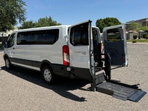 White Ford T350 with Other Rear Entry Automatic Fold Out conversion