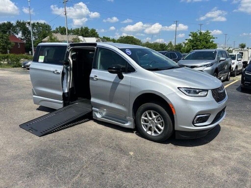 Silver Chrysler Pacifica with BraunAbility Side Entry Automatic In Floor conversion