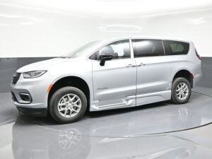 Silver Chrysler Pacifica with BraunAbility Side Entry Automatic In Floor conversion