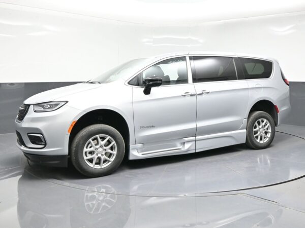 Silver Chrysler Pacifica with BraunAbility Side Entry Automatic In Floor conversion