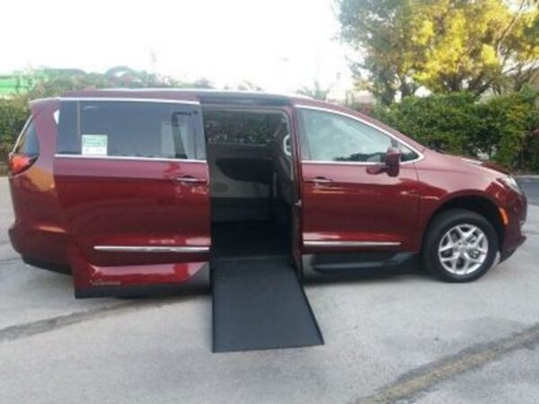 Red Chrysler Pacifica with Vantage Mobility Side Entry Automatic In Floor conversion