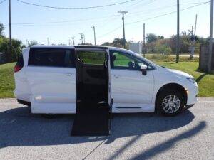 White Chrysler Voyager with Vantage Mobility Side Entry Manual In Floor conversion