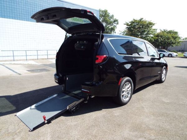 Black Chrysler Pacifica with Driverge Rear Entry Manual Fold Out conversion