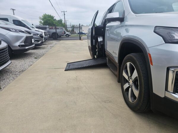 Silver Chevrolet Traverse with BraunAbility Side Entry Automatic In Floor conversion