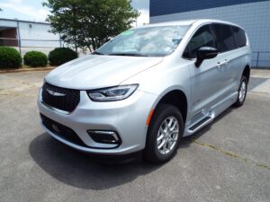 Silver Chrysler Pacifica with BraunAbility Side Entry Automatic Fold Out conversion