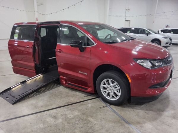 Red Chrysler Voyager with BraunAbility Side Entry Automatic Fold Out conversion