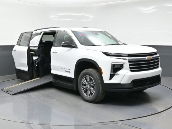 White Chevrolet Traverse with BraunAbility Side Entry Automatic In Floor conversion
