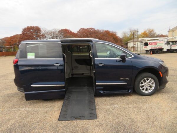 Blue Chrysler Pacifica with BraunAbility Side Entry Automatic In Floor conversion