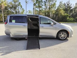 Silver Chrysler Pacifica with Adaptive Vans Side Entry Automatic Fold Out conversion