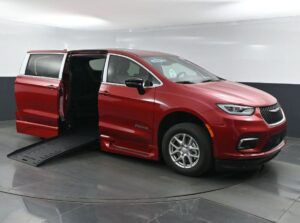 Red Chrysler Pacifica with BraunAbility Side Entry Automatic Fold Out conversion