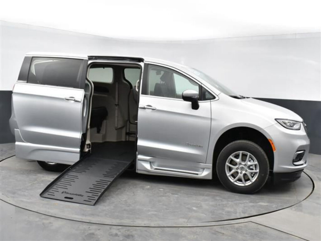 Silver Chrysler Pacifica with BraunAbility Side Entry Automatic Fold Out conversion