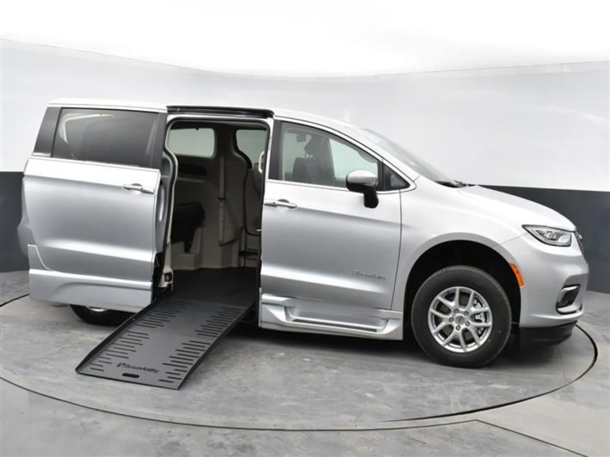 Silver Chrysler Pacifica with BraunAbility Side Entry Automatic Fold Out conversion