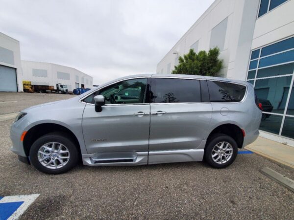 Silver Chrysler Voyager with BraunAbility Side Entry Automatic In Floor conversion