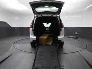 White Chrysler Voyager with BraunAbility Rear Entry Manual Fold Out conversion