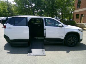 White Chevrolet Traverse with BraunAbility Side Entry Automatic In Floor conversion
