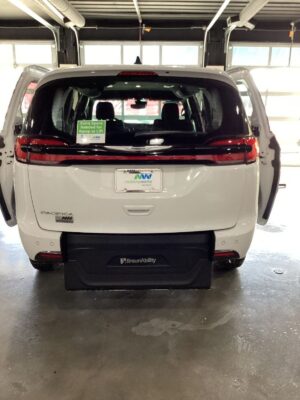White Chrysler Pacifica with BraunAbility Rear Entry Manual Fold Out conversion