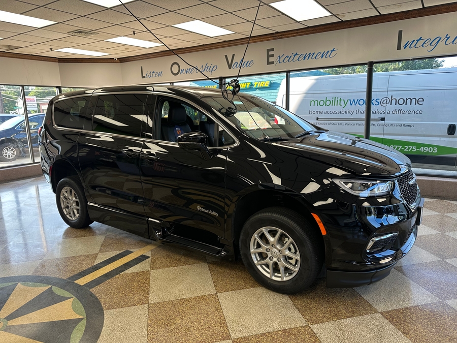 Black Chrysler Pacifica with BraunAbility Side Entry Automatic In Floor conversion