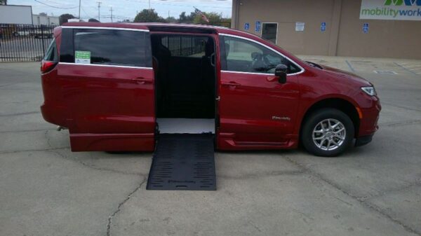 Red Chrysler Pacifica with BraunAbility Side Entry Automatic Fold Out conversion