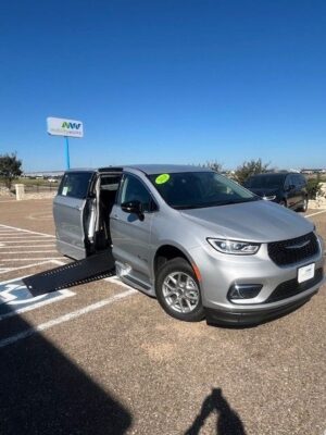 Silver Chrysler Pacifica with BraunAbility Side Entry Automatic In Floor conversion