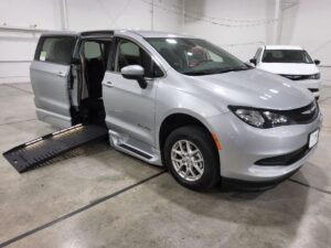 Silver Chrysler Voyager with BraunAbility Side Entry Automatic Fold Out conversion