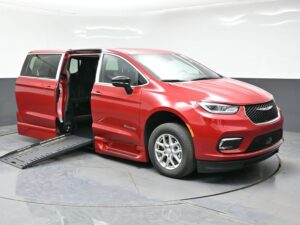 Red Chrysler Pacifica with BraunAbility Side Entry Automatic Fold Out conversion