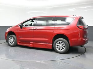 Red Chrysler Pacifica with BraunAbility Side Entry Automatic In Floor conversion