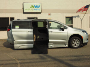 Silver Chrysler Voyager with BraunAbility Side Entry Automatic Fold Out conversion