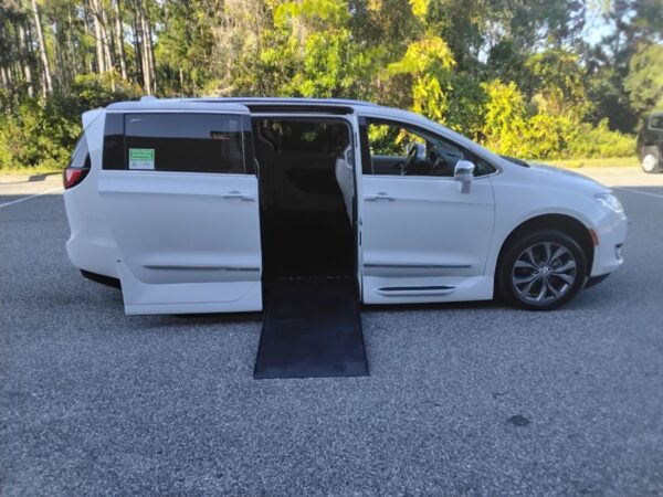 White Chrysler Pacifica with Vantage Mobility Side Entry Automatic In Floor conversion