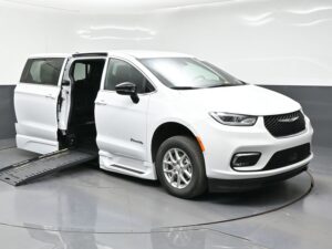 White Chrysler Pacifica with BraunAbility Side Entry Automatic Fold Out conversion