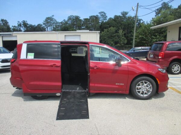 Red Chrysler Pacifica with Driverge Side Entry Automatic Fold Out conversion