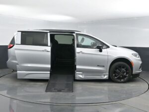 Silver Chrysler Pacifica with BraunAbility Side Entry Automatic Fold Out conversion