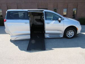Silver Chrysler Pacifica with BraunAbility Side Entry Automatic In Floor conversion