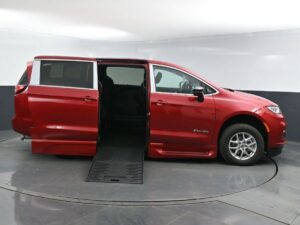 Red Chrysler Pacifica with BraunAbility Side Entry Automatic Fold Out conversion