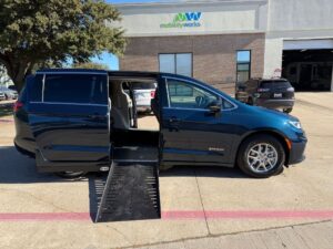 Blue Chrysler Pacifica with Driverge Side Entry Automatic Fold Out conversion