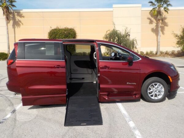 Red Chrysler Voyager with BraunAbility Side Entry Automatic Fold Out conversion