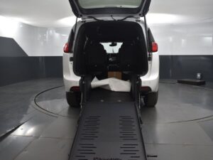 White Chrysler Voyager with BraunAbility Rear Entry Manual Fold Out conversion