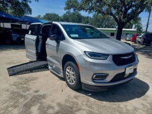 Silver Chrysler Pacifica with BraunAbility Side Entry Automatic Fold Out conversion