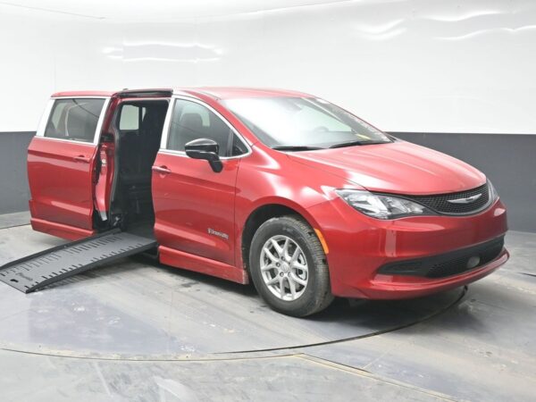 Red Chrysler Voyager with BraunAbility Side Entry Automatic Fold Out conversion