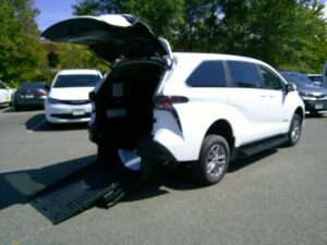 White Toyota Sienna with BraunAbility Rear Entry Manual Fold Out conversion